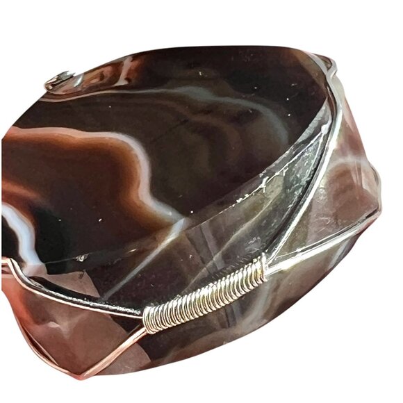 Banded Agate Pendant With Druzy Center Wire Wrapped Handmade Large - Picture 11 of 12